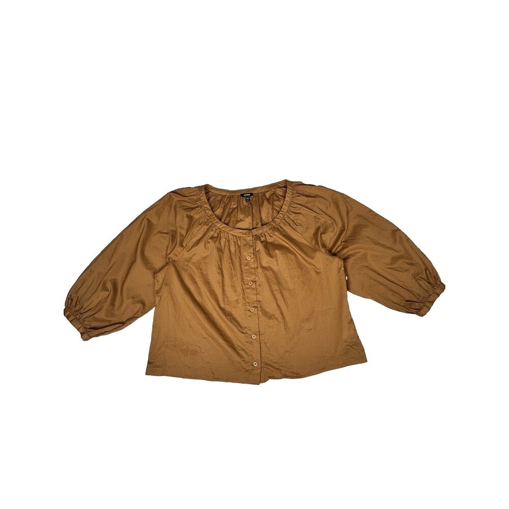 Express lightweight cotton peasant top brown balloon sleeves Sz M Feb 2025
